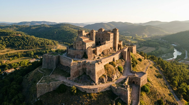 Vista panorámica del Parador de Cardona, un imponente castillo medieval situado en lo alto de una colina en Cataluña