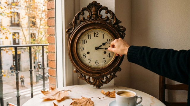 Manecillas de reloj marcando el cambio de hora de otoño en España