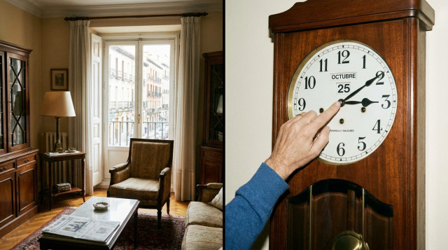reloj de pared retrasándose una hora por el cambio de hora de octubre en una vivienda española