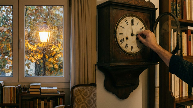 reloj analógico de pared marcando las 3:00 que se atrasa a las 2:00 en la madrugada del cambio de hora de octubre
