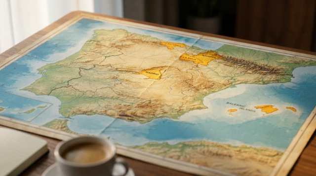 Mapa de España destacando las comunidades autónomas con cuatro días libres en el macropuente de diciembre