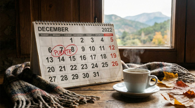 calendario de diciembre con el lunes 7 y el martes 8 marcados para ilustrar el puente de la Inmaculada