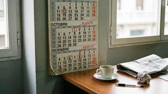 calendario laboral del último trimestre con fechas marcadas en los meses de octubre, noviembre y diciembre