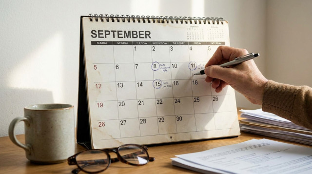 Calendario de pared abierto en el mes de septiembre señalando los festivos autonómicos en España