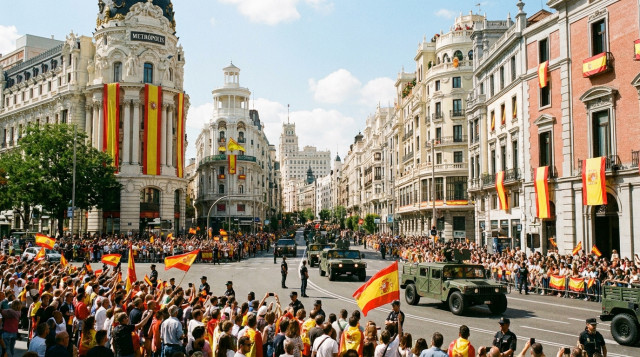 Calles de Madrid engalanadas para el desfile de la Fiesta Nacional durante el puente del 12 de octubre
