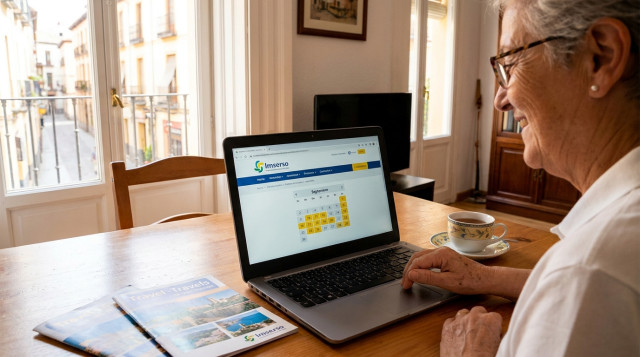 Persona mayor consultando las fechas de reserva de los viajes del Imserso en un ordenador