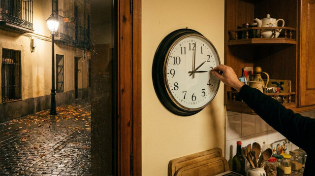 reloj analógico marcando las tres de la madrugada durante el cambio de hora de otoño en España